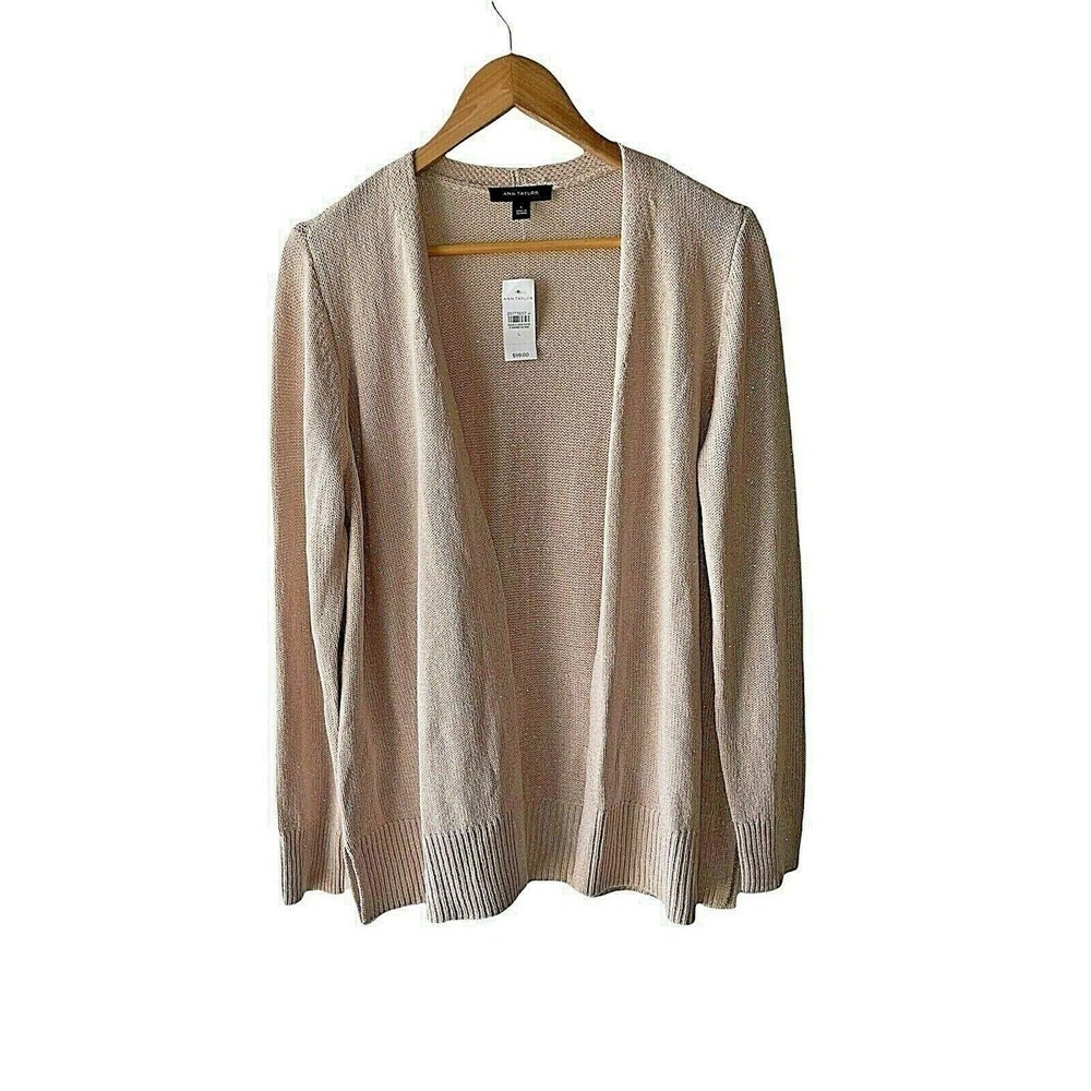 𝅺ann Taylor Size L Pink Metallic Open Front Cardigan Sweater - New